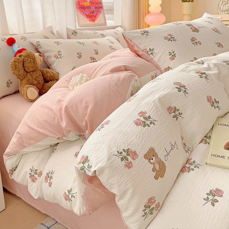 Seersucker bed sheet four-piece set type a quilt cover  02